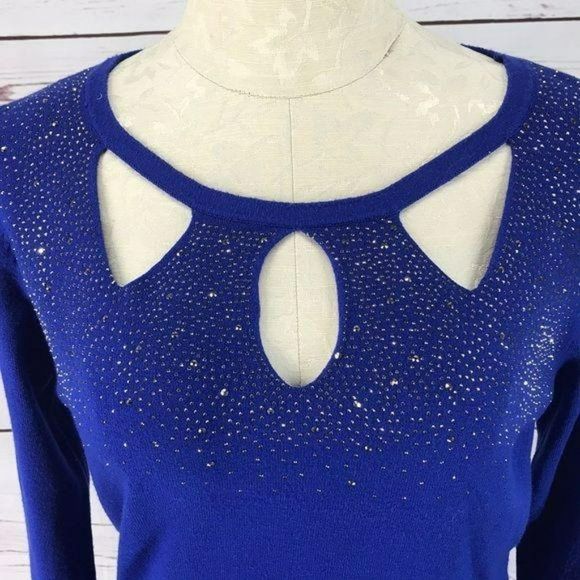 Oliver By Escio Royal Blue Jeweled Cutout Sweater Size Medium - Picture 2 of 8